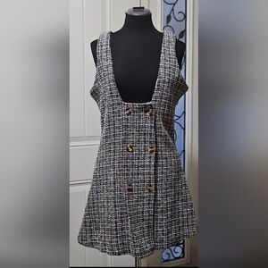 Unbranded Black White Sleeveless Tweed Jumper Mini Dress Size S/M